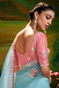 Dazzling Sky-Blue Sequins Work Organza Wedding Wear Saree With Blouse