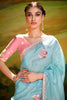 Dazzling Sky-Blue Sequins Work Organza Wedding Wear Saree With Blouse