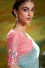 Dazzling Sky-Blue Sequins Work Organza Wedding Wear Saree With Blouse