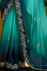 Fantastical Turquoise Blue Border Work Organza Event Wear Saree