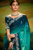 Fantastical Turquoise Blue Border Work Organza Event Wear Saree