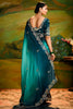 Fantastical Turquoise Blue Border Work Organza Event Wear Saree
