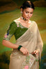 Pretty Cream Thread Embroidery Work Organza Wedding Wear Saree