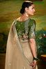 Pretty Cream Thread Embroidery Work Organza Wedding Wear Saree