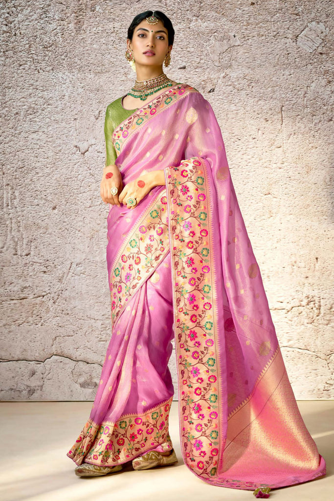 Captivating Purple Zari Weaving Silk Traditional Saree With Blouse