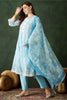 Captivating Sky Blue Embroidered Organza Function Wear Pant Suit