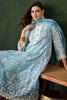 Captivating Sky Blue Embroidered Organza Function Wear Pant Suit