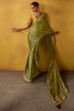 Stunning Olive Green Border Work Organza Event Wear Saree With Blouse