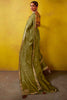 Stunning Olive Green Border Work Organza Event Wear Saree With Blouse