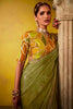 Stunning Olive Green Border Work Organza Event Wear Saree With Blouse