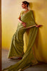 Stunning Olive Green Border Work Organza Event Wear Saree With Blouse