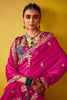 Startling Rani Pink Thread Embroidery Work Organza Wedding Wear Saree