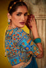 Marvelous Teal Blue Thread Work Organza Traditional Saree With Blouse