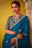 Marvelous Teal Blue Thread Work Organza Traditional Saree With Blouse