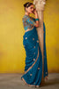 Marvelous Teal Blue Thread Work Organza Traditional Saree With Blouse