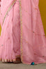 Awesome Baby Pink Sequins Work Organza Event Wear Saree With Blouse