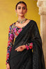 Winsome Black Sequins Organza Reception Wear Saree With Blouse