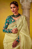 Awesome Light Yellow Sequins Organza Event Wear Saree With Blouse