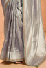 Stunning Grey Color Zari Weaving Silk Function Wear Saree With Blouse