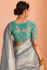 Stunning Grey Color Zari Weaving Silk Function Wear Saree With Blouse