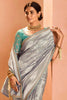 Stunning Grey Color Zari Weaving Silk Function Wear Saree With Blouse