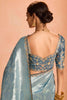 Winsome Blue Grey Zari Weaving Silk Event Wear Saree With Blouse