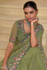 Dazzling Pista Green Thread Work Organza Event Wear Saree With Blouse