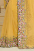 Unique Yellow Moti Work Organza Haldi Wear Saree With Blouse