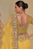 Unique Yellow Moti Work Organza Haldi Wear Saree With Blouse