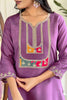 Shocking Purple Thread Embroidered Viscose Straight Suit With Dupatta