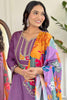 Shocking Purple Thread Embroidered Viscose Straight Suit With Dupatta