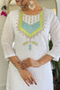 Stunning White Thread Embroidered Viscose Traditional Pant Suit