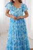 Awesome Sky-Blue Printed Georgette Casual Wear Dress