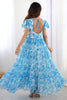 Awesome Sky-Blue Printed Georgette Casual Wear Dress