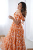 Impressive Orange Printed Georgette Casual Wear Dress