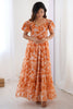 Impressive Orange Printed Georgette Casual Wear Dress