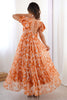 Impressive Orange Printed Georgette Casual Wear Dress