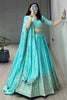Lavish Sky-Blue Sequins Chinon Wedding Wear Lehenga Choli With Dupatta