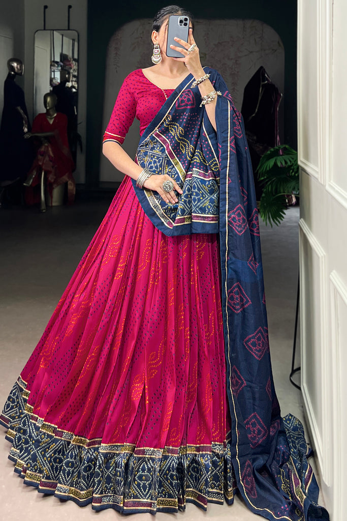 Outstanding Rani Pink Badhani Printed Silk Festival Wear Lehenga Choli