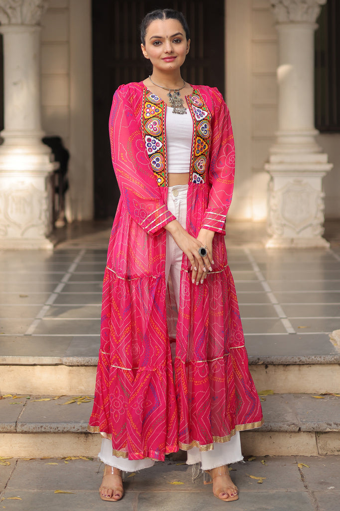 Excellent Pink Gamthi Work Georgette Navratri Wear Shrug