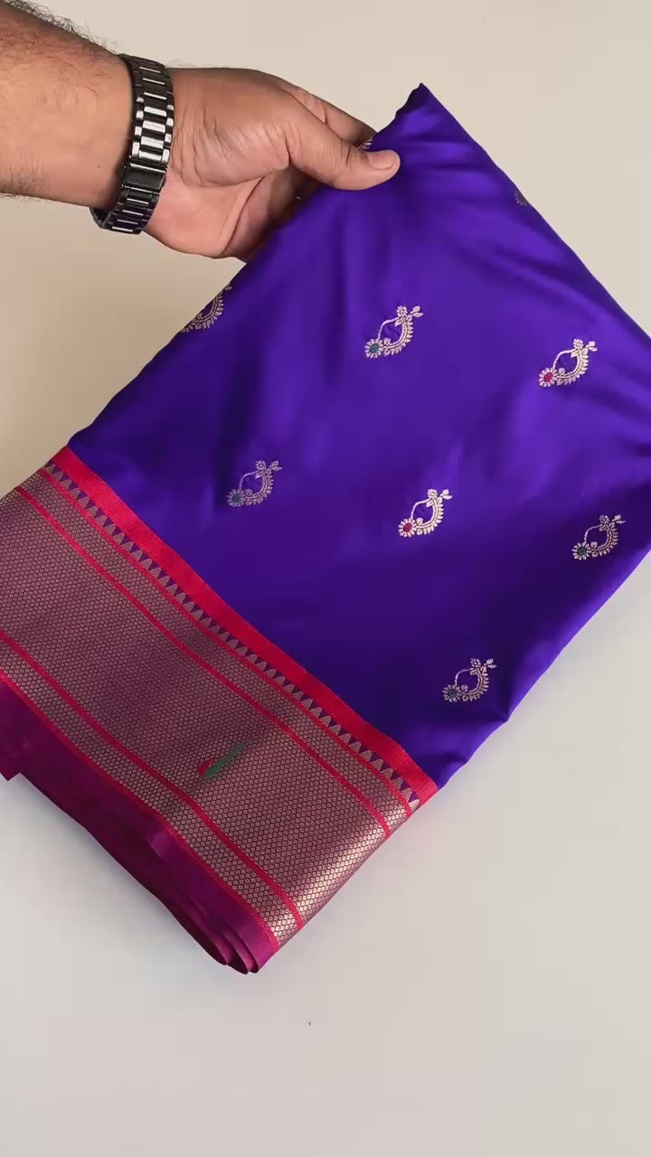 Amazing Purple Weaving Paithani Silk Festival Wear Saree With Blouse