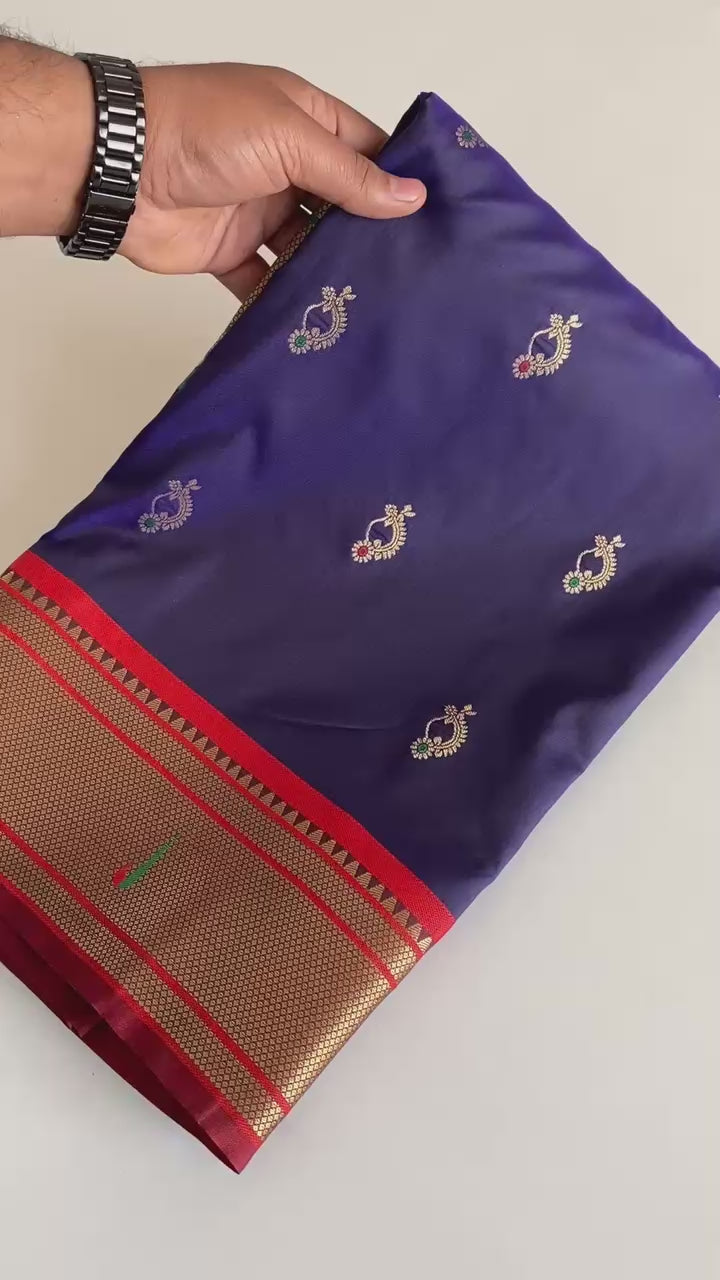 Outstanding Blue Weaving Paithani Silk Traditional Saree With Blouse