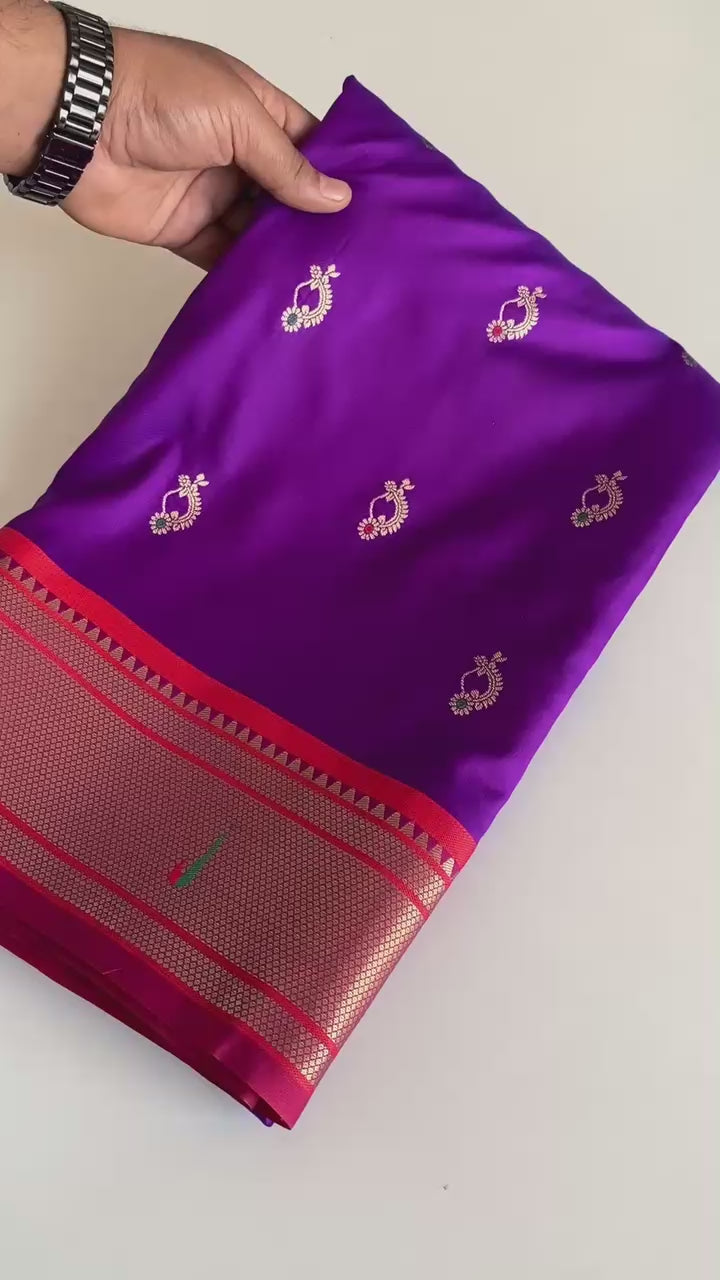 Precious Dark Purple Weaving Paithani Silk Event Wear Saree With Blouse