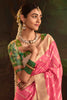 Beautiful Pink Zari Weaving Silk Wedding Wear Saree With Blouse