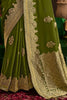 Shocking Olive Green Zari Weaving Silk Mehendi Wear Saree With Blouse