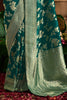 Fabulous Teal Green Zari Weaving Silk Wedding Wear Saree With Blouse