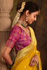 Striking Mustard Color Zari Weaving Silk Haldi Wear Saree With Blouse