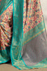 Dazzling Turquoise Blue Floral Printed Silk Event Wear Saree