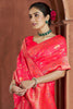 Surprising Coral Red Zari Weaving Banarasi Silk Function Wear Saree