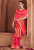 Surprising Coral Red Zari Weaving Banarasi Silk Function Wear Saree